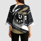 Collingwood Magpies Australian Football Kimono Sleeve Blouse Iconic Bird Mascot With Indigenous Pattern Art