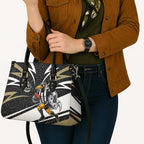 Collingwood Magpies Australian Football Leather Bag Iconic Bird Mascot With Indigenous Pattern Art