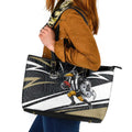 Collingwood Magpies Australian Football Leather Tote Bag Iconic Bird Mascot With Indigenous Pattern Art