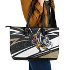 Collingwood Magpies Australian Football Leather Tote Bag Iconic Bird Mascot With Indigenous Pattern Art