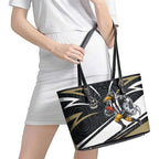 Collingwood Magpies Australian Football Leather Tote Bag Iconic Bird Mascot With Indigenous Pattern Art
