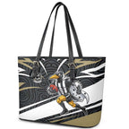 Collingwood Magpies Australian Football Leather Tote Bag Iconic Bird Mascot With Indigenous Pattern Art