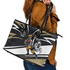 Collingwood Magpies Australian Football Leather Tote Bag Iconic Bird Mascot With Indigenous Pattern Art