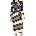 Collingwood Magpies Australian Football Long Sleeve Bodycon Dress Iconic Bird Mascot With Indigenous Pattern Art