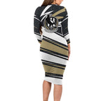 Collingwood Magpies Australian Football Long Sleeve Bodycon Dress Iconic Bird Mascot With Indigenous Pattern Art