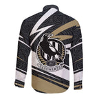 Collingwood Magpies Australian Football Long Sleeve Button Shirt Iconic Bird Mascot With Indigenous Pattern Art