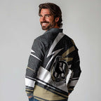 Collingwood Magpies Australian Football Long Sleeve Polo Shirt Iconic Bird Mascot With Indigenous Pattern Art