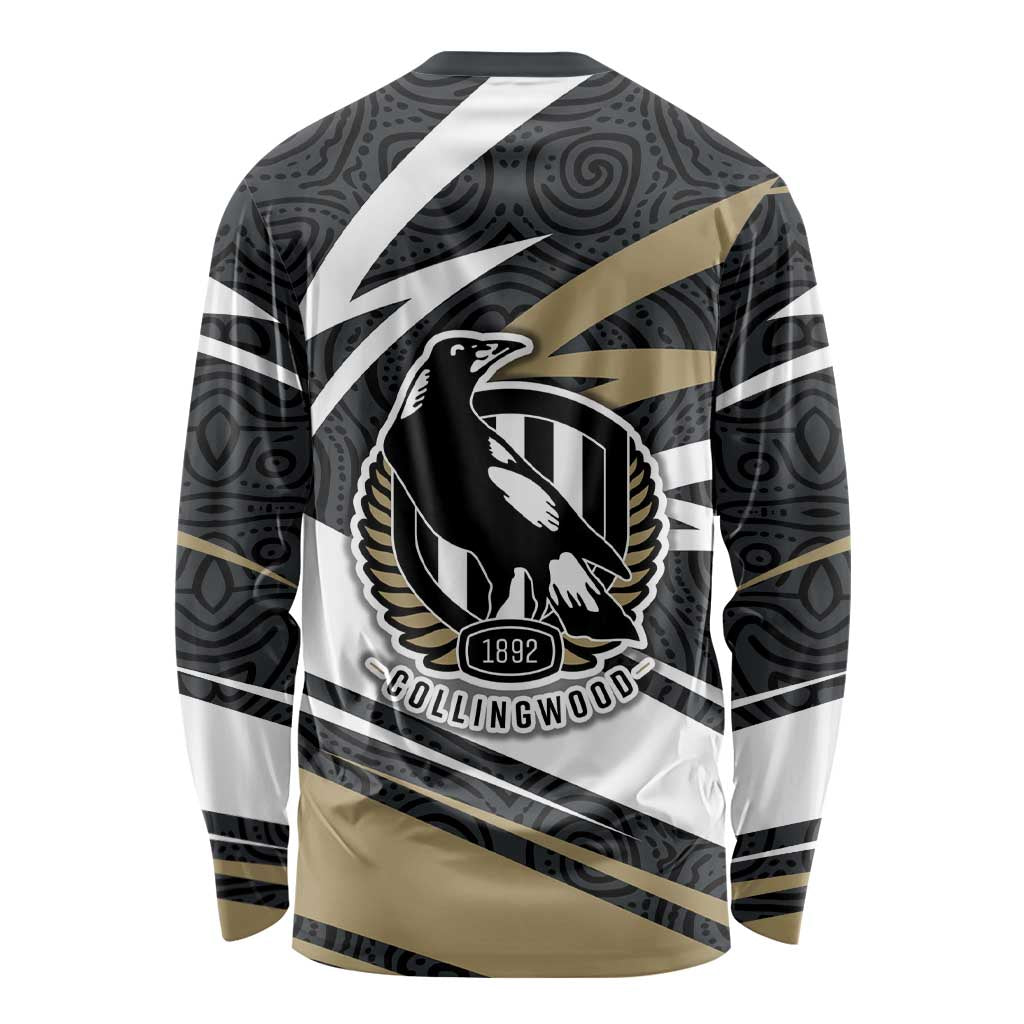 Collingwood Magpies Australian Football Long Sleeve Shirt Iconic Bird Mascot With Indigenous Pattern Art