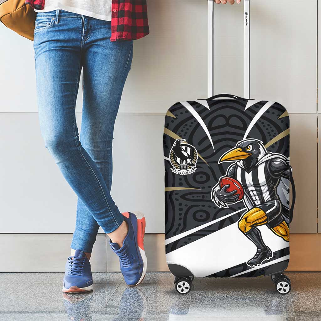 Collingwood Magpies Australian Football Luggage Cover Iconic Bird Mascot With Indigenous Pattern Art
