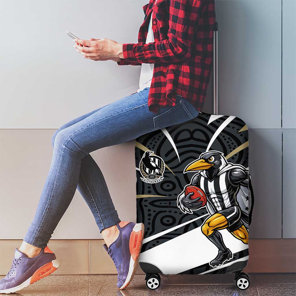 Collingwood Magpies Australian Football Luggage Cover Iconic Bird Mascot With Indigenous Pattern Art