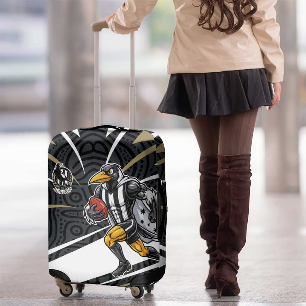 Collingwood Magpies Australian Football Luggage Cover Iconic Bird Mascot With Indigenous Pattern Art