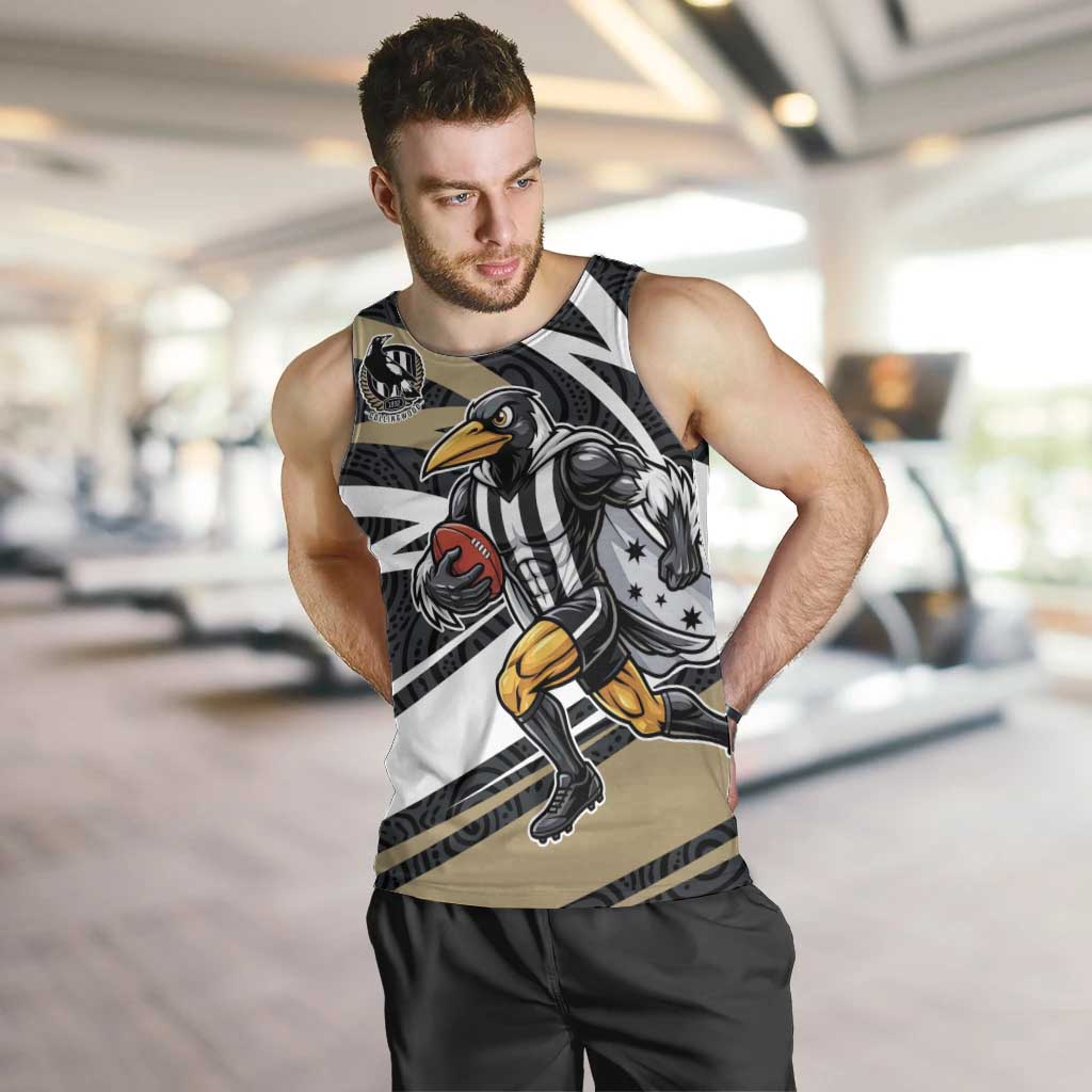 Collingwood Magpies Australian Football Men Tank Top Iconic Bird Mascot With Indigenous Pattern Art