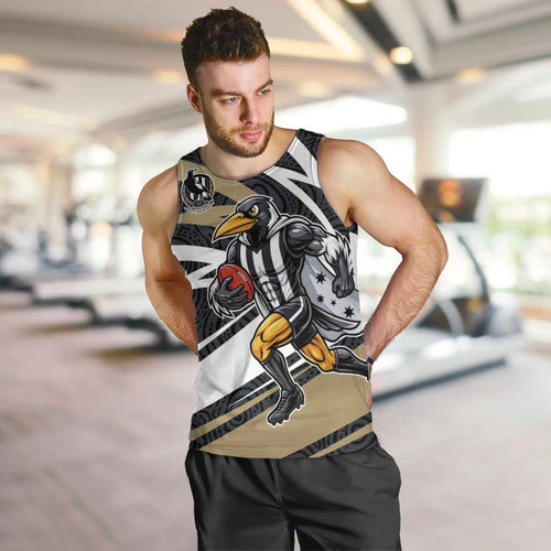 Collingwood Magpies Australian Football Men Tank Top Iconic Bird Mascot With Indigenous Pattern Art