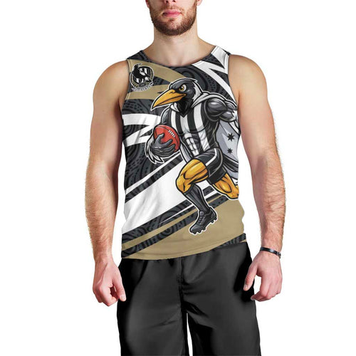 Collingwood Magpies Australian Football Men Tank Top Iconic Bird Mascot With Indigenous Pattern Art