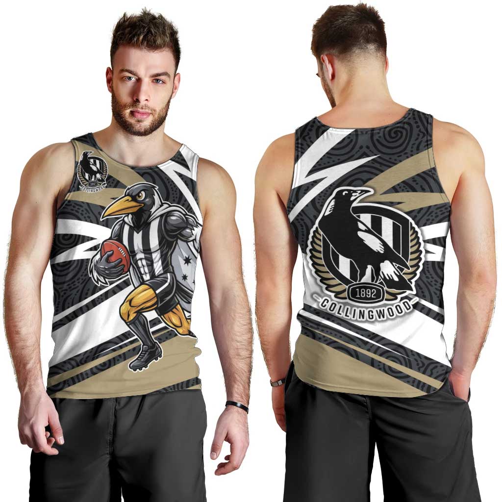 Collingwood Magpies Australian Football Men Tank Top Iconic Bird Mascot With Indigenous Pattern Art