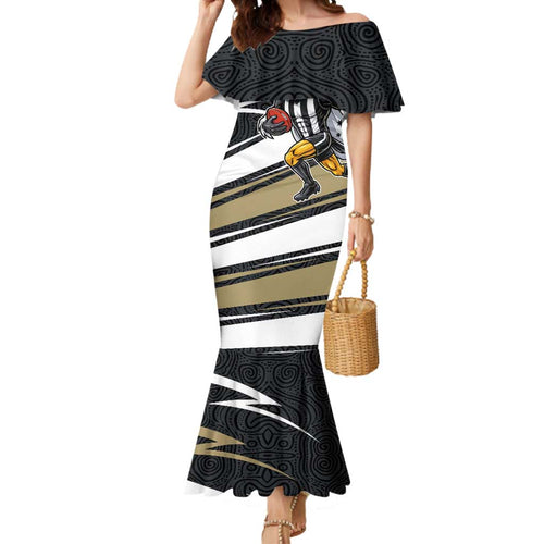 Collingwood Magpies Australian Football Mermaid Dress Iconic Bird Mascot With Indigenous Pattern Art
