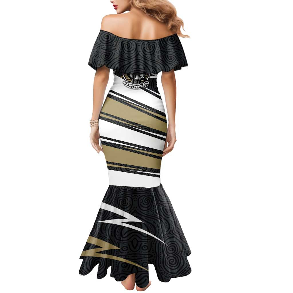 Collingwood Magpies Australian Football Mermaid Dress Iconic Bird Mascot With Indigenous Pattern Art