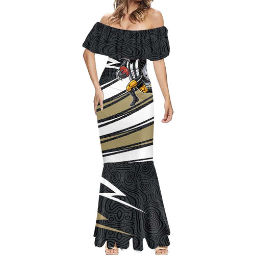 Collingwood Magpies Australian Football Mermaid Dress Iconic Bird Mascot With Indigenous Pattern Art