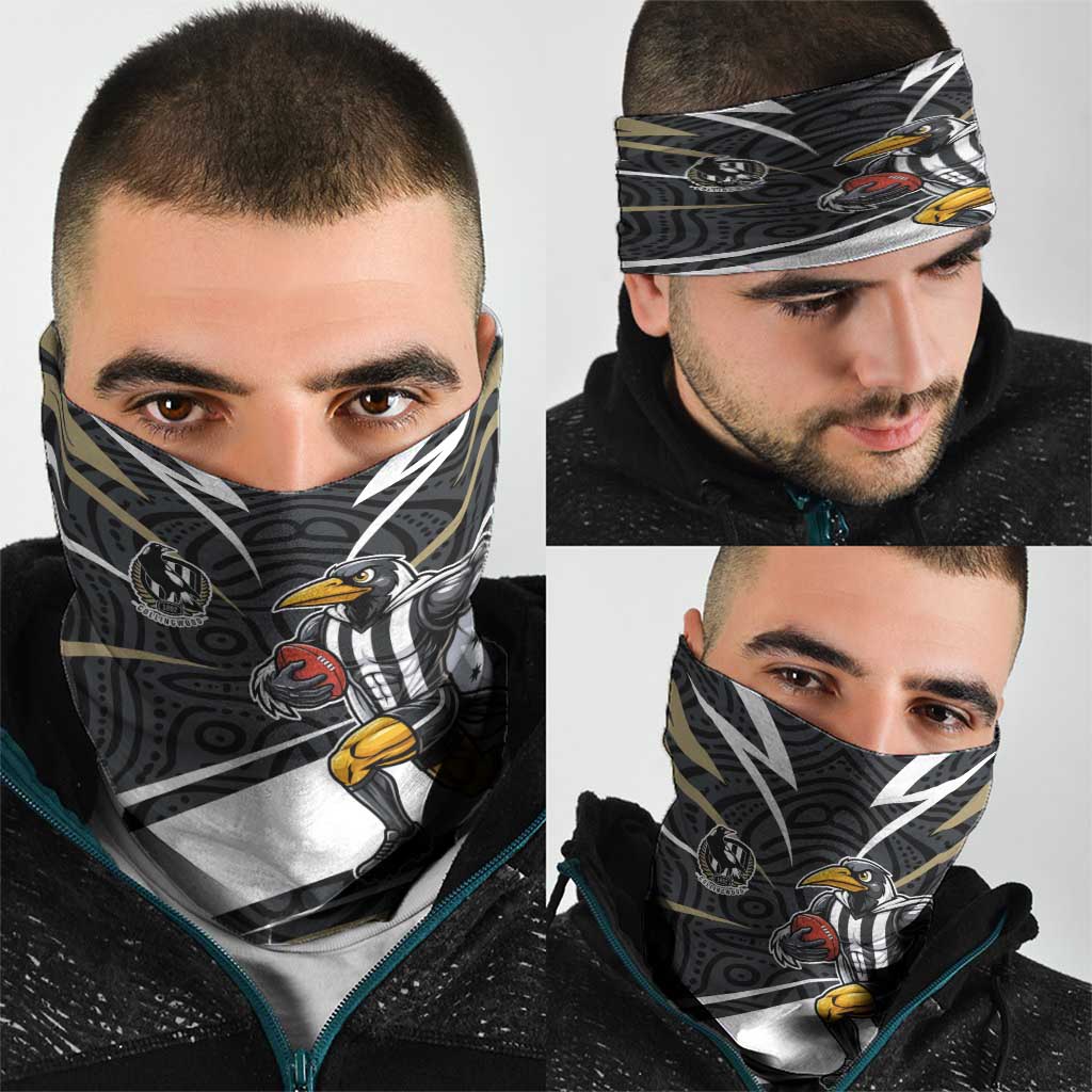 Collingwood Magpies Australian Football Neck Gaiter Iconic Bird Mascot With Indigenous Pattern Art