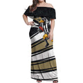 Collingwood Magpies Australian Football Off Shoulder Maxi Dress Iconic Bird Mascot With Indigenous Pattern Art
