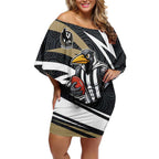 Collingwood Magpies Australian Football Off Shoulder Short Dress Iconic Bird Mascot With Indigenous Pattern Art