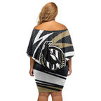 Collingwood Magpies Australian Football Off Shoulder Short Dress Iconic Bird Mascot With Indigenous Pattern Art