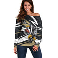 Collingwood Magpies Australian Football Off Shoulder Sweater Iconic Bird Mascot With Indigenous Pattern Art