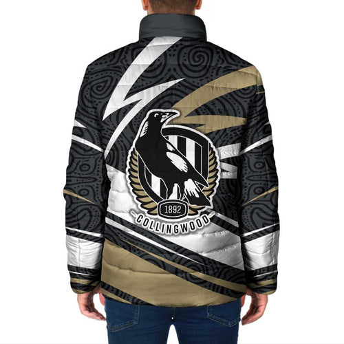 Collingwood Magpies Australian Football Padded Jacket Iconic Bird Mascot With Indigenous Pattern Art