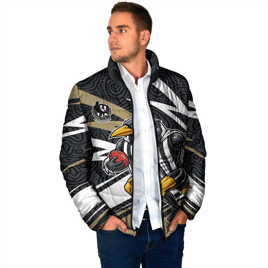 Collingwood Magpies Australian Football Padded Jacket Iconic Bird Mascot With Indigenous Pattern Art