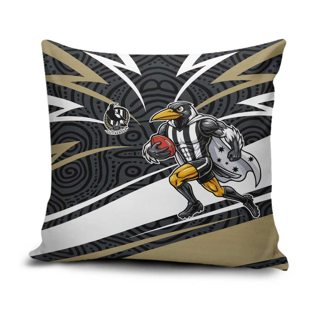 Collingwood Magpies Australian Football Pillow Cover Iconic Bird Mascot With Indigenous Pattern Art