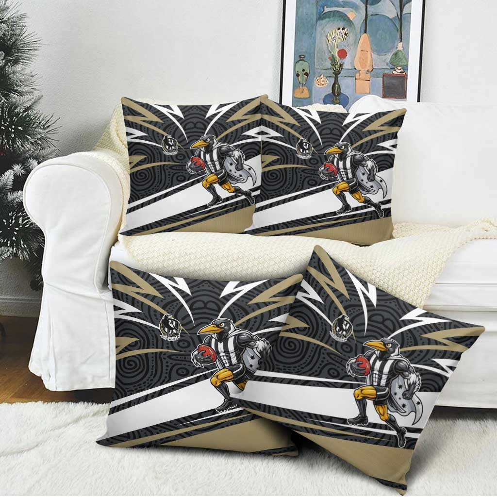 Collingwood Magpies Australian Football Pillow Cover Iconic Bird Mascot With Indigenous Pattern Art