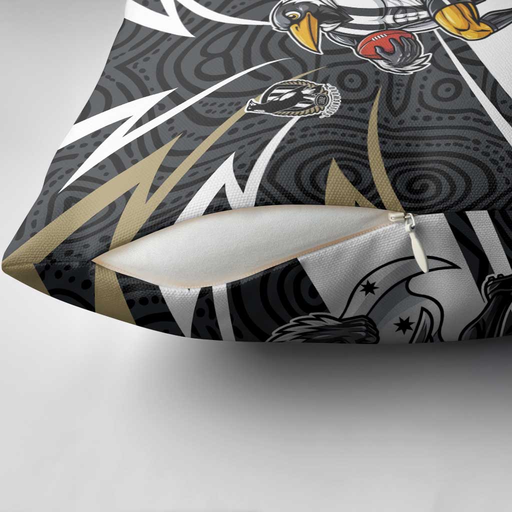 Collingwood Magpies Australian Football Pillow Cover Iconic Bird Mascot With Indigenous Pattern Art
