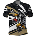 Collingwood Magpies Australian Football Polo Shirt Iconic Bird Mascot With Indigenous Pattern Art