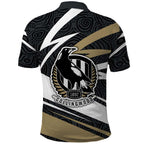 Collingwood Magpies Australian Football Polo Shirt Iconic Bird Mascot With Indigenous Pattern Art