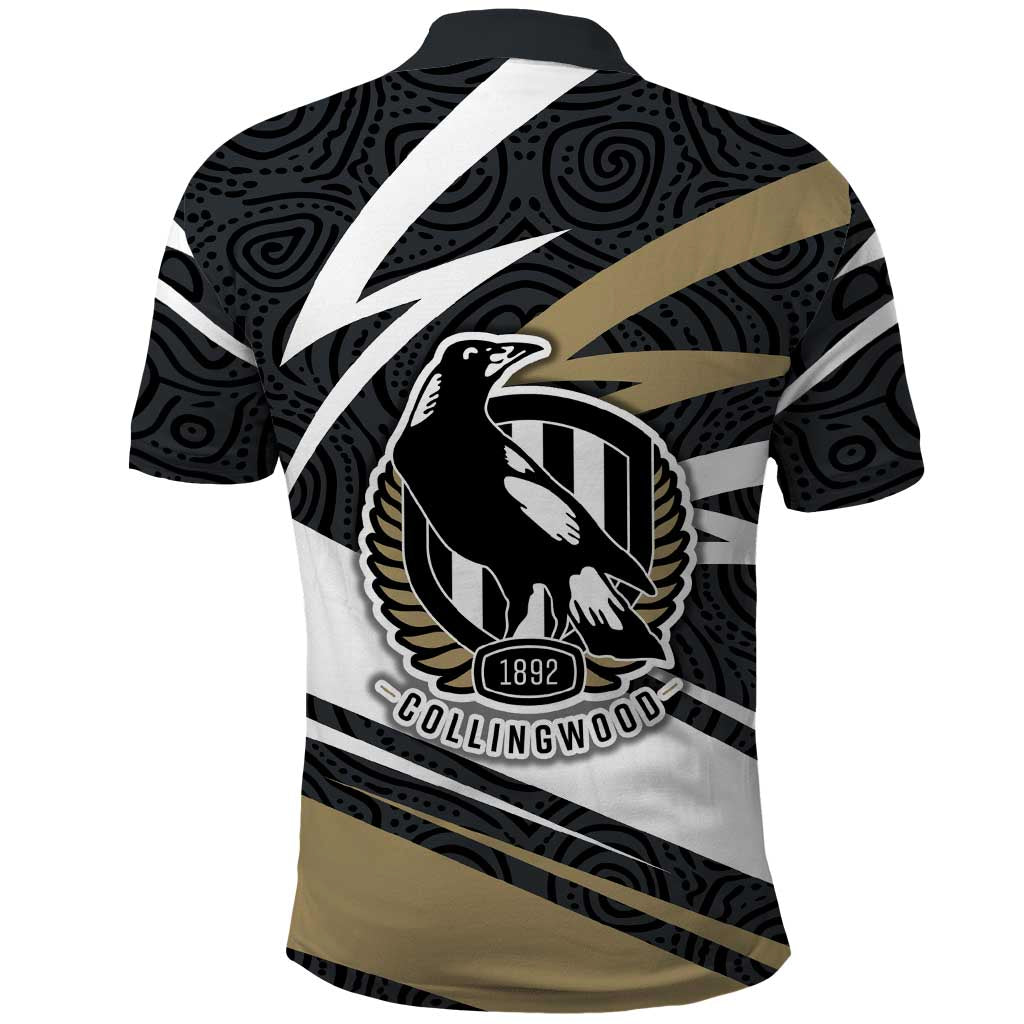 Collingwood Magpies Australian Football Polo Shirt Iconic Bird Mascot With Indigenous Pattern Art
