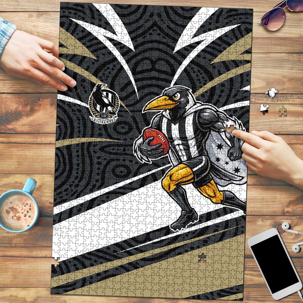 Collingwood Magpies Australian Football Puzzle Iconic Bird Mascot With Indigenous Pattern Art