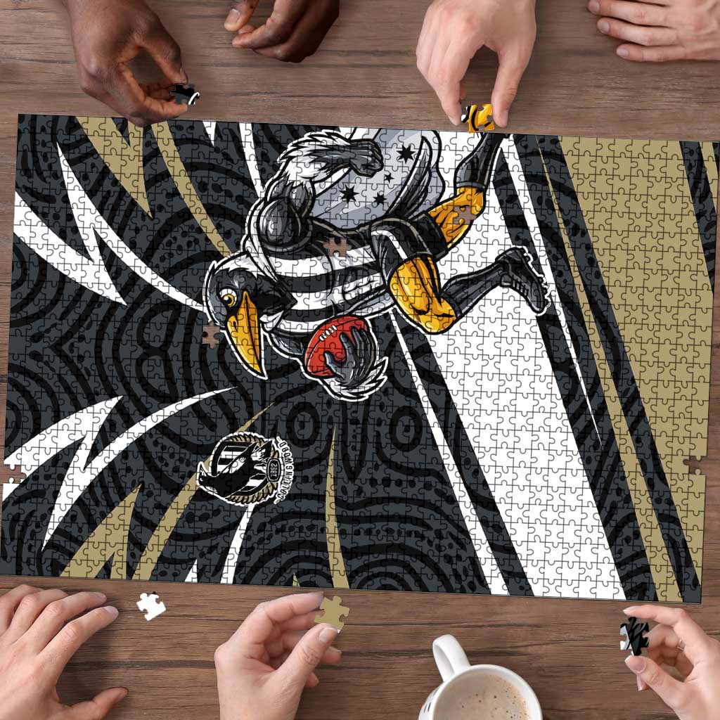 Collingwood Magpies Australian Football Puzzle Iconic Bird Mascot With Indigenous Pattern Art