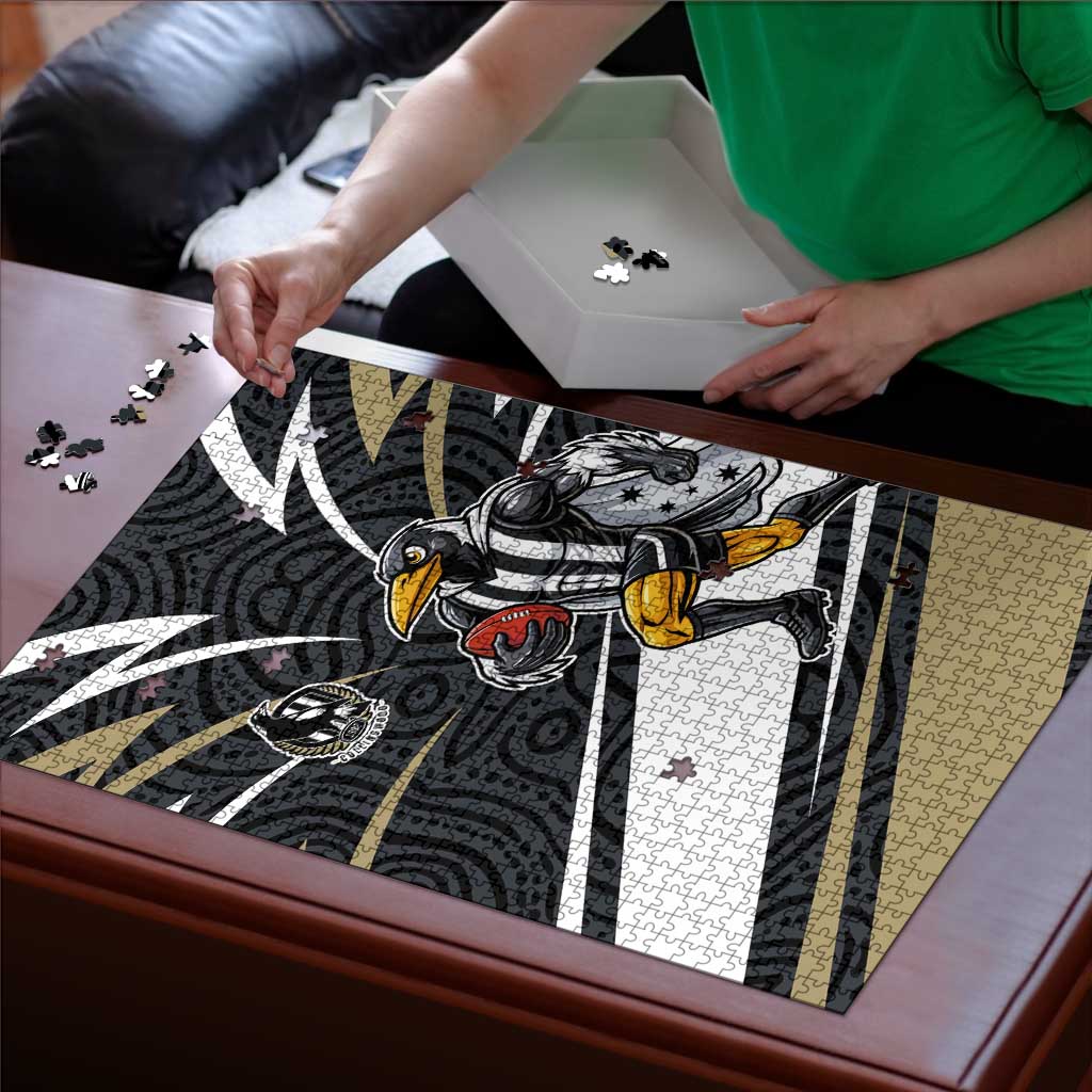 Collingwood Magpies Australian Football Puzzle Iconic Bird Mascot With Indigenous Pattern Art
