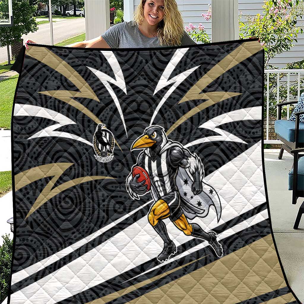 Collingwood Magpies Australian Football Quilt Iconic Bird Mascot With Indigenous Pattern Art