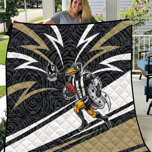 Collingwood Magpies Australian Football Quilt Iconic Bird Mascot With Indigenous Pattern Art