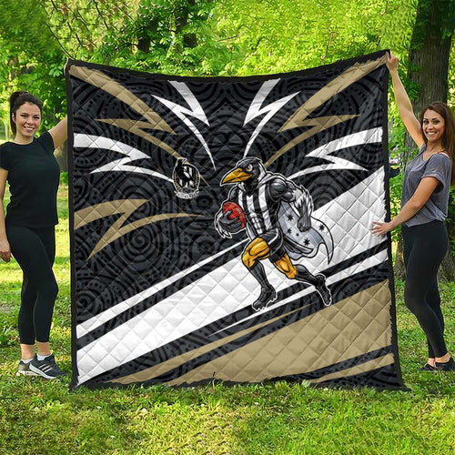 Collingwood Magpies Australian Football Quilt Iconic Bird Mascot With Indigenous Pattern Art