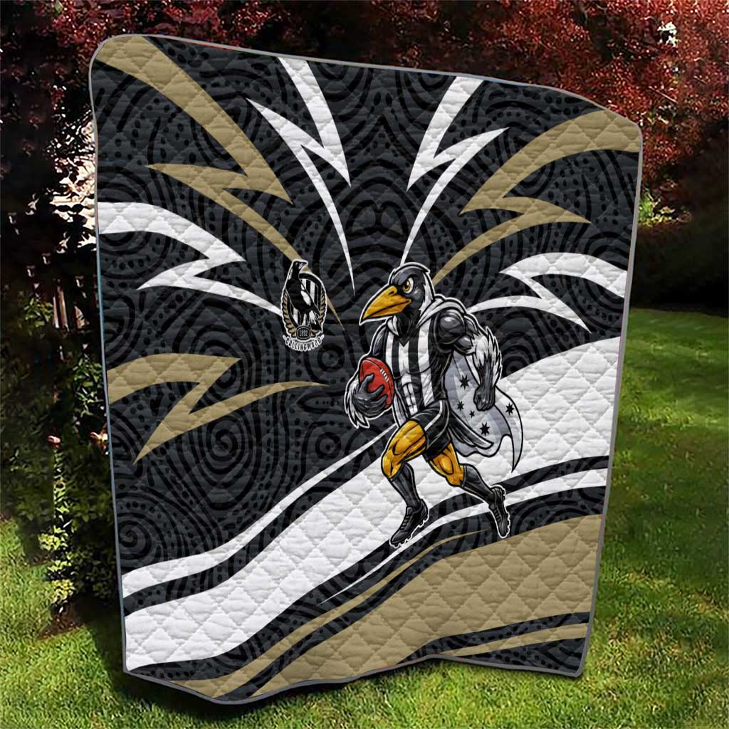 Collingwood Magpies Australian Football Quilt Iconic Bird Mascot With Indigenous Pattern Art