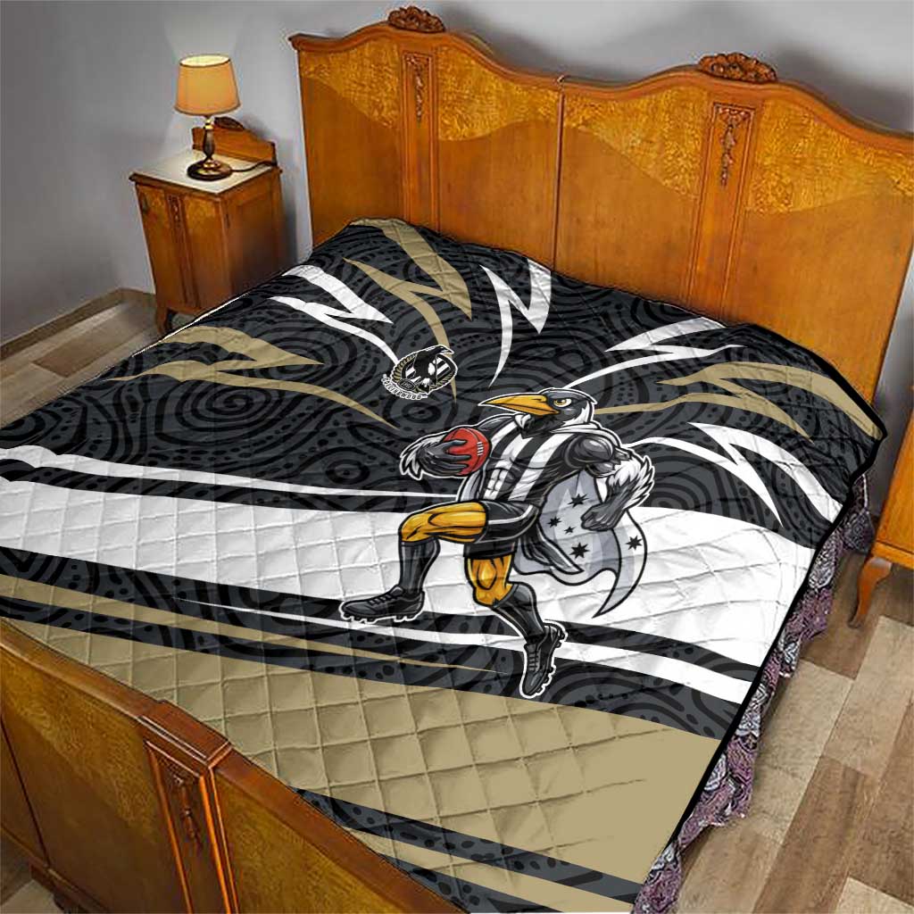Collingwood Magpies Australian Football Quilt Iconic Bird Mascot With Indigenous Pattern Art