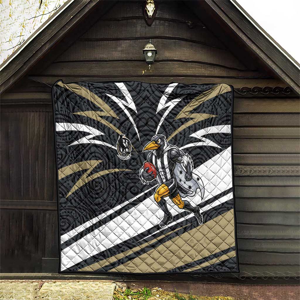 Collingwood Magpies Australian Football Quilt Iconic Bird Mascot With Indigenous Pattern Art