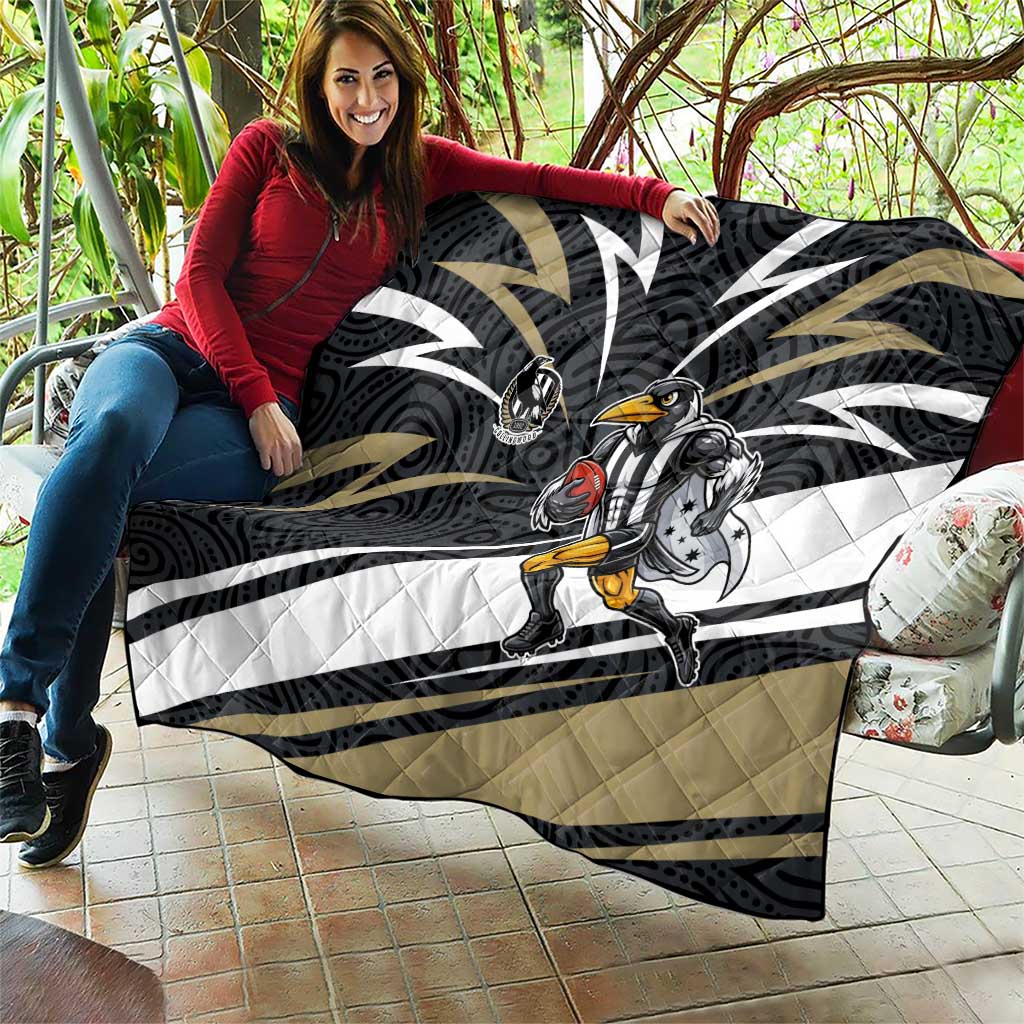 Collingwood Magpies Australian Football Quilt Iconic Bird Mascot With Indigenous Pattern Art