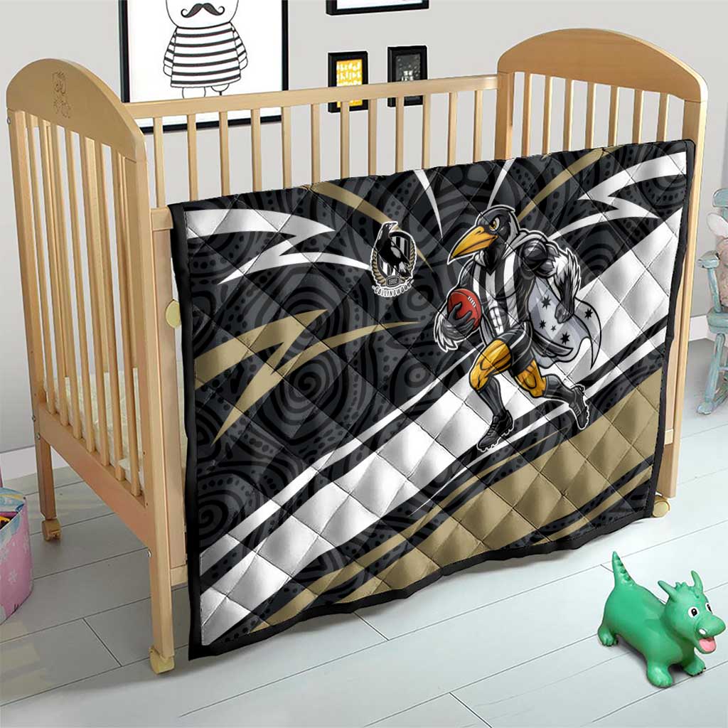 Collingwood Magpies Australian Football Quilt Iconic Bird Mascot With Indigenous Pattern Art