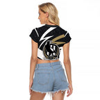 Collingwood Magpies Australian Football Raglan Cropped T Shirt Iconic Bird Mascot With Indigenous Pattern Art