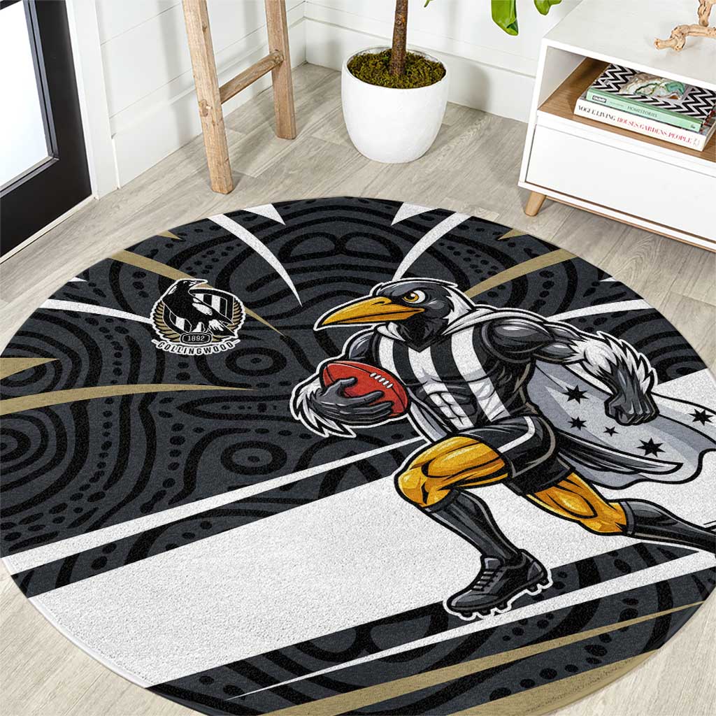 Collingwood Magpies Australian Football Round Carpet Iconic Bird Mascot With Indigenous Pattern Art