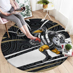 Collingwood Magpies Australian Football Round Carpet Iconic Bird Mascot With Indigenous Pattern Art
