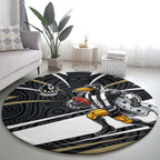 Collingwood Magpies Australian Football Round Carpet Iconic Bird Mascot With Indigenous Pattern Art